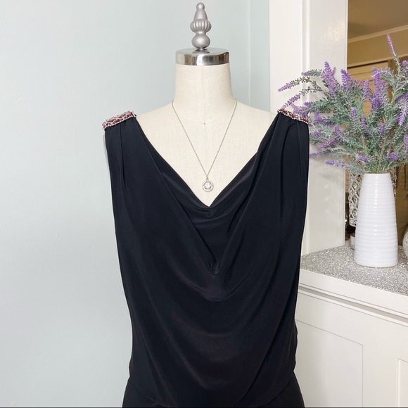 White House Black Market Draped V Neck Dress with Pink Crystal Accents 4 Small - Picture 3 of 10